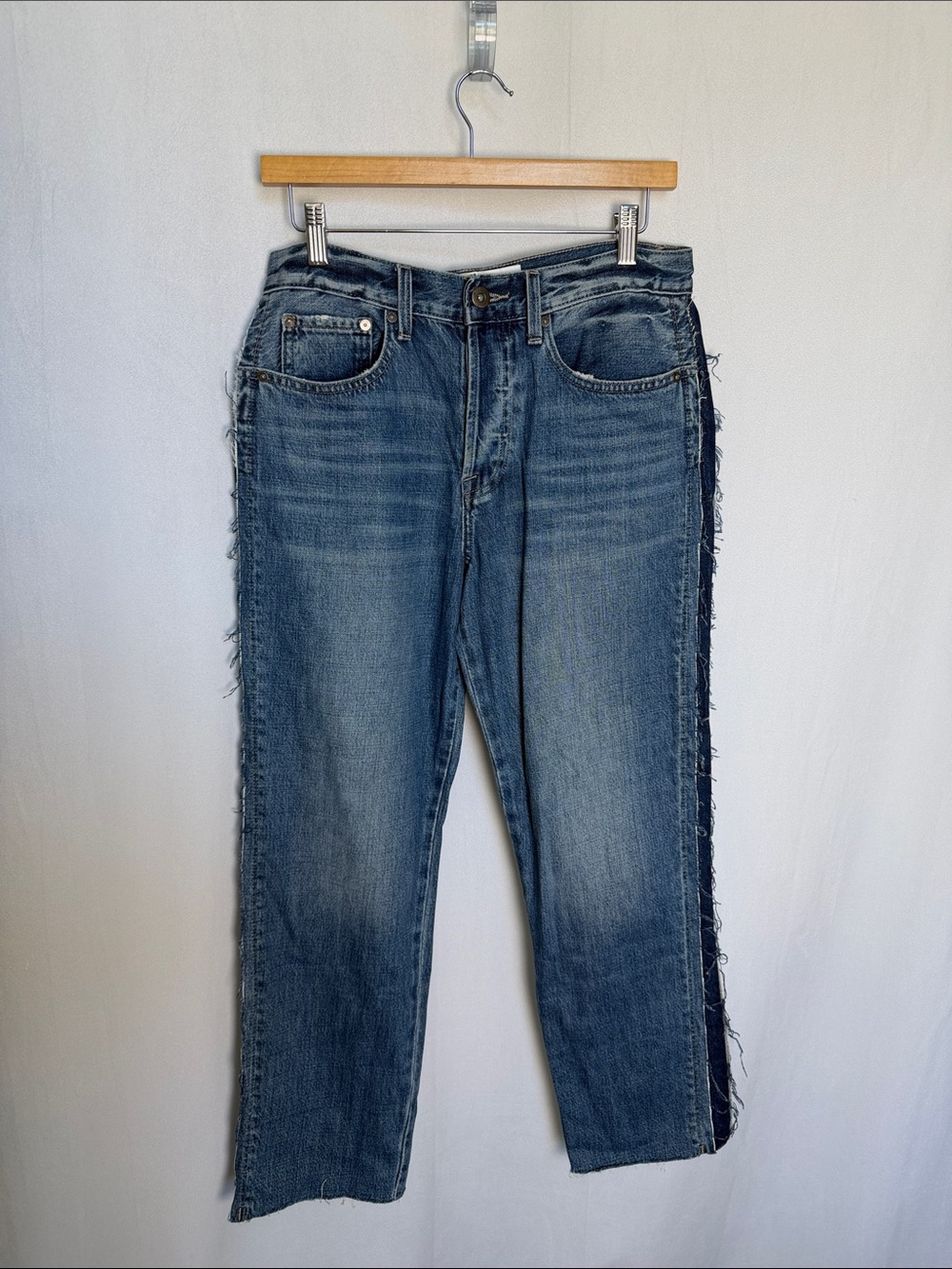 NEW Pistola Charlie High Rise Straight Leg Raw Edge Side Panel Jeans Size 28 (6)